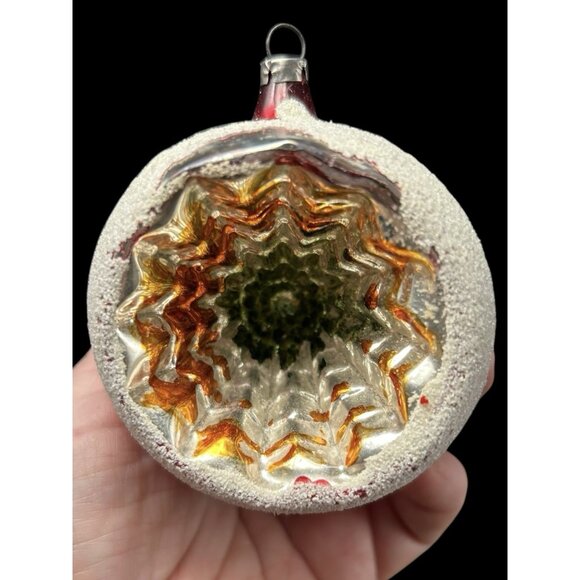 Poland Mercury Glass Indent Reflective Hand Painted Christmas Ornament 3.25" Vtg - Picture 7 of 9